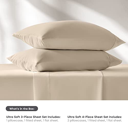 Sonive Full Bed Sheets Set Beige 1800 Super Soft Brushed Microfiber 4 Pieces Bedding Sheets & Pillowcases with Fitted Sheet, Deep Pockets Easy Care