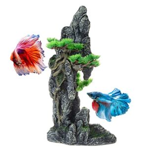 mairuker aquarium mountain view stone ornament,artificial resin rock landscape fish tank decoration for betta hiding reptile,aquarium supplies