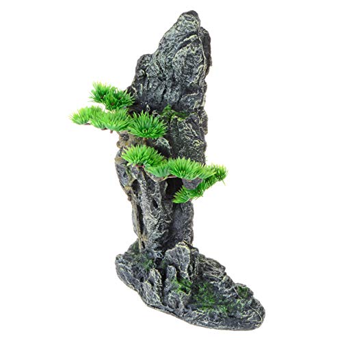 Mairuker Aquarium Mountain View Stone Ornament,Artificial Resin Rock Landscape Fish Tank Decoration for Betta Hiding Reptile,Aquarium Supplies