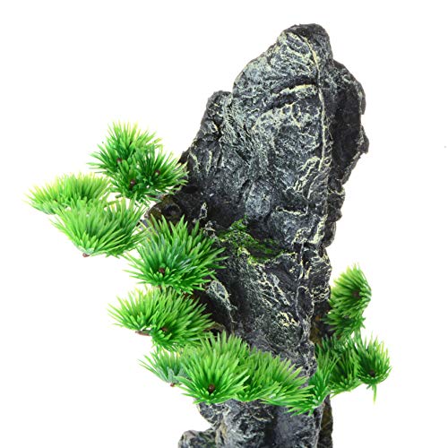 Mairuker Aquarium Mountain View Stone Ornament,Artificial Resin Rock Landscape Fish Tank Decoration for Betta Hiding Reptile,Aquarium Supplies