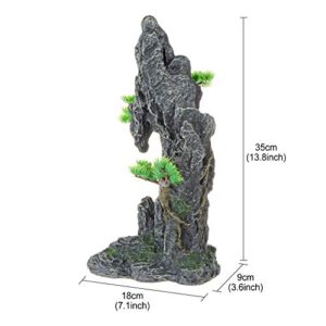 Mairuker Aquarium Mountain View Stone Ornament,Artificial Resin Rock Landscape Fish Tank Decoration for Betta Hiding Reptile,Aquarium Supplies