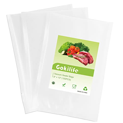 Gokilife Vacuum Sealer Bags - 100 Plus Pint Size 8" x 10" for Food Saver, Commercial Grade PreCut Bags with BPA Free and Heavy Duty, Seal a Meal, Great for Vac Storage, Meal Prep or Sous Vide（4 mil+14 mil）