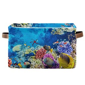 meetutrip rectangular storage bin cube tropical fish starfish foldable organizer basket with handles, ocean underwater collapsible storage box for kids toy shelf closet nursery