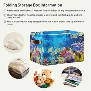 Meetutrip Rectangular Storage Bin Cube Tropical Fish Starfish Foldable Organizer Basket with Handles, Ocean Underwater Collapsible Storage Box for Kids Toy Shelf Closet Nursery