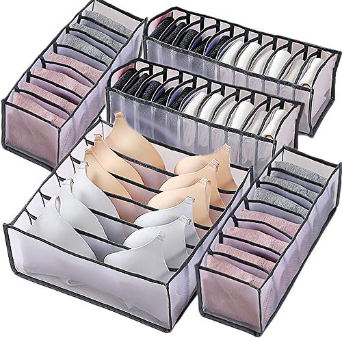 5 PCS Underwear Drawer Organizer Divider,Folable Closet Storage Drawer Divider Includes 6/7/7/11/11 Cell