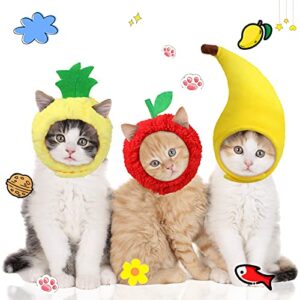 3 Pieces Cat Hats Cat Christmas Costume Banana Pineapple Red Fruit Shaped Hat Soft Cap Adjustable Accessories Breathable Headwear for Cat Kitten Puppy Pet Festival Birthday Theme Party Photo Prop