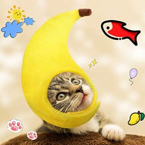 3 Pieces Cat Hats Cat Christmas Costume Banana Pineapple Red Fruit Shaped Hat Soft Cap Adjustable Accessories Breathable Headwear for Cat Kitten Puppy Pet Festival Birthday Theme Party Photo Prop