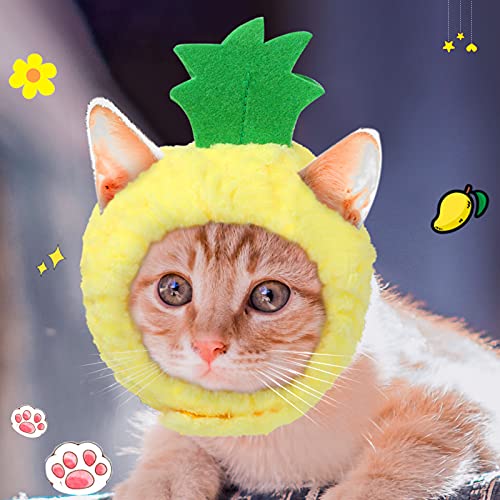 3 Pieces Cat Hats Cat Christmas Costume Banana Pineapple Red Fruit Shaped Hat Soft Cap Adjustable Accessories Breathable Headwear for Cat Kitten Puppy Pet Festival Birthday Theme Party Photo Prop