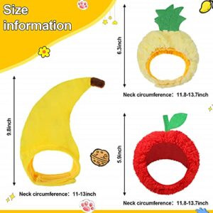 3 Pieces Cat Hats Cat Christmas Costume Banana Pineapple Red Fruit Shaped Hat Soft Cap Adjustable Accessories Breathable Headwear for Cat Kitten Puppy Pet Festival Birthday Theme Party Photo Prop