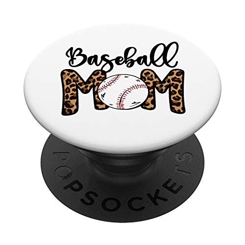 Funny Baseball Mom Leopard Print Softball Mom Mother's Day PopSockets Swappable PopGrip