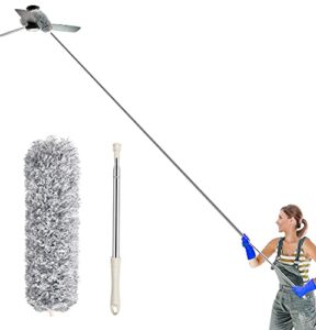 atopov microfiber duster for cleaning with 100-inch stainless steel extension pole extendable duster collector head bendable, washable, lint free dusters, roof，ceiling fan, blinds, cobwebs
