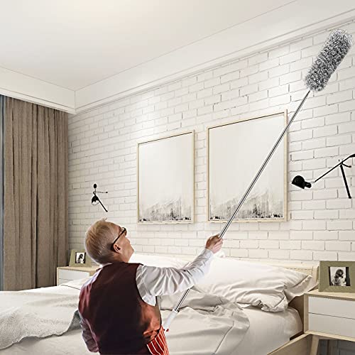 Atopov Microfiber Duster for Cleaning with 100-inch Stainless Steel Extension Pole Extendable Duster Collector Head Bendable, Washable, Lint Free Dusters, Roof，Ceiling Fan, Blinds, Cobwebs