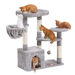 heybly cat tree cat tower condo with sisal-covered scratching posts and cooling mat for kitten light gray hct001sw