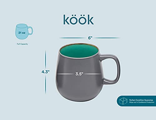 Kook Multicolor Deco Large Ceramic Coffee Mugs, Ceramic, Microwave & Dishwasher Safe, 21 oz, Semi-Matte, Grey, Set of 4