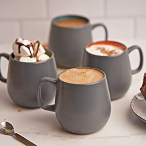 Kook Multicolor Deco Large Ceramic Coffee Mugs, Ceramic, Microwave & Dishwasher Safe, 21 oz, Semi-Matte, Grey, Set of 4