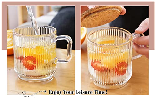 LETINE Clear Glass Coffee Mug with Lids (12.5 oz) - Insulated Coffee Mugs Tea Cup with an Espresso Spoon. Perfect for Latte, Cappuccino, Tea. Gift for Women & Men in Birthdays, Holidays