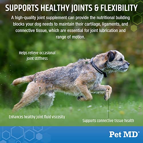 Pet MD Glucosamine for Dogs | Dog Joint Supplement with Glucosamine, Chondroitin & MSM - Inflammatory Pain Relief Chews for Hip & Joints - Bacon Flavored - Includes Yucca & Turmeric - 120 Ct