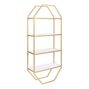 kate and laurel adela modern octagon wall shelf, 18.25 x 7.5 x 41, white and gold, glam 4-tier shelf for storage and display