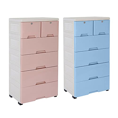 6 Drawer Dresser Storage Tower, PP Plastic Cabinet Vertical Dresser Tower Tall Closet Storage Dresser with 4 Wheels ,5 Layer Small Closet Drawers Organizer Unit for Clothes,Easy to Assembly (Pink)