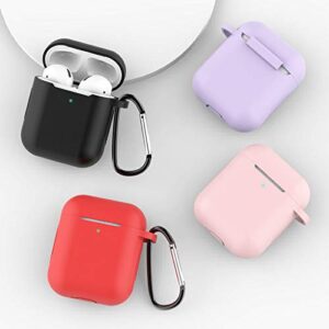 Antetek Compatible for AirPods Case with Keychain,Silicone Protective Cover Accessories Compatible with Apple AirPods 1st and 2nd Generation,Support Wireless Charging Shockproof (Black)