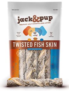 jack&pup fish skins for dogs healthy dog treats small dogs, premium fish skin dehydrated dog treats for large dogs, all natural dog treats for medium dogs, omega 3 fish treats for dogs (18 pack)