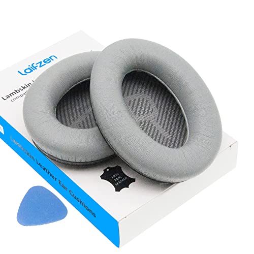 Lambskin QC45 QC35ii QC35 QC25 QC15 Earpads Cushions Replacement Ear Pads for Bose QC 45 35 II QC2 AE2 AE2i AE2w SoundLink SoundTrue 35ii 25 15 2 AE QuietComfort Sheepskin Leather Gray Grey (Silver)