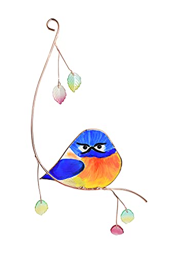 Lolitarcrafts Grumpy Owl Stained Glass Suncatcher Bluebird Stained Glass Window Hangings Glass Painting Bird Hanging