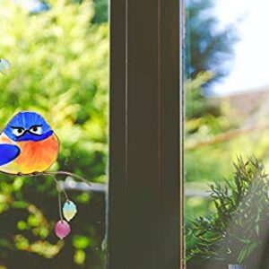 Lolitarcrafts Grumpy Owl Stained Glass Suncatcher Bluebird Stained Glass Window Hangings Glass Painting Bird Hanging