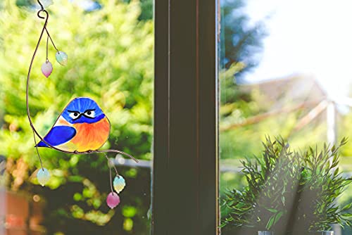 Lolitarcrafts Grumpy Owl Stained Glass Suncatcher Bluebird Stained Glass Window Hangings Glass Painting Bird Hanging