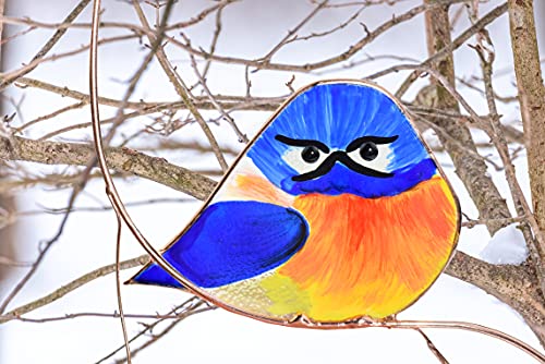 Lolitarcrafts Grumpy Owl Stained Glass Suncatcher Bluebird Stained Glass Window Hangings Glass Painting Bird Hanging