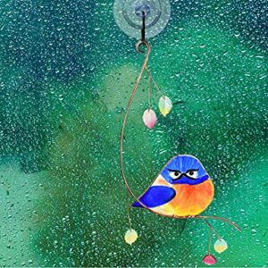 Lolitarcrafts Grumpy Owl Stained Glass Suncatcher Bluebird Stained Glass Window Hangings Glass Painting Bird Hanging