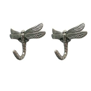 laide dragonfly wall mounted coats hooks zinc alloy for decorative tower shower robe clothes hat bags key with screws 2 pieces (antique silver)