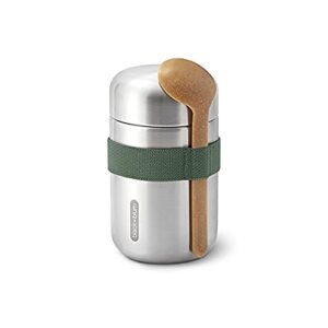 black + blum vacuum food flask leak proof insulated stainless-steel lunch container with ladle spoon ideal for hot and cold food, 400 ml / 13.5 fl oz, olive