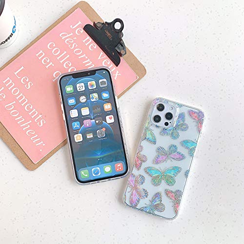 ooooops Compatible with iPhone 12/12 Pro Case for Women Girls, Glitter Red Purple Blue Green Colorful Wings,Slim Soft Border Hard Panel Protective Phone Case Cover for iPhone 12 12Pro 6.1(Butterfly)