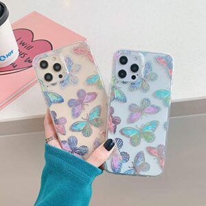 ooooops Compatible with iPhone 12/12 Pro Case for Women Girls, Glitter Red Purple Blue Green Colorful Wings,Slim Soft Border Hard Panel Protective Phone Case Cover for iPhone 12 12Pro 6.1(Butterfly)