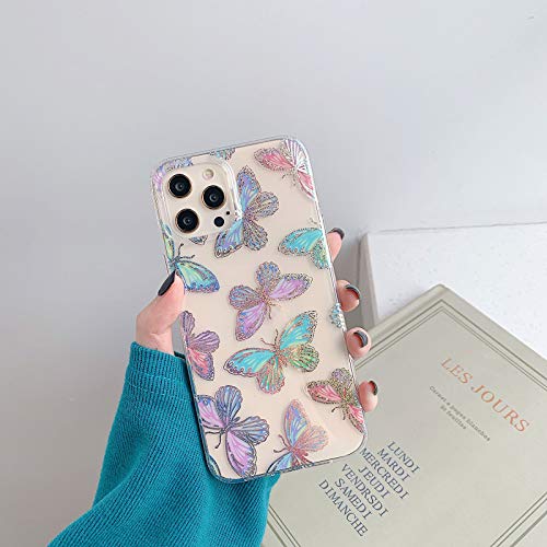 ooooops Compatible with iPhone 12/12 Pro Case for Women Girls, Glitter Red Purple Blue Green Colorful Wings,Slim Soft Border Hard Panel Protective Phone Case Cover for iPhone 12 12Pro 6.1(Butterfly)