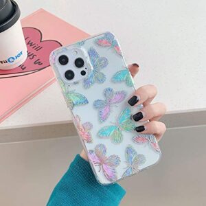 ooooops Compatible with iPhone 12/12 Pro Case for Women Girls, Glitter Red Purple Blue Green Colorful Wings,Slim Soft Border Hard Panel Protective Phone Case Cover for iPhone 12 12Pro 6.1(Butterfly)