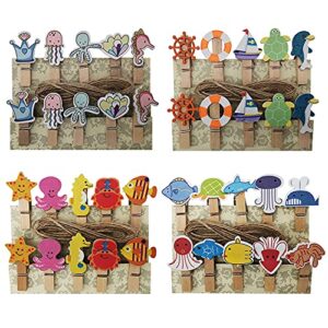 saktopdeco 40 counts mini ocean nautical wooden clothespins with jute twine small sea wood decorative clips for pictures memo card photo