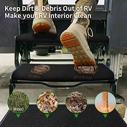 RVGUARD 3 Pack RV Step Rugs 22 Inch RV Step Covers Wrap Around Camper Stair Rugs for Radius Steps (Black)