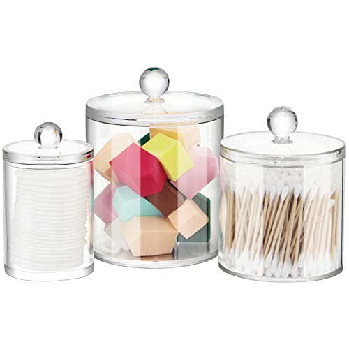 Lunhoo 3 Pack Cotton Swab Ball Pad Holder, Clear Makeup Organizer, Bathroom Containers Dispenser