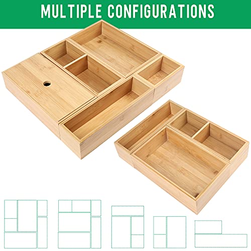 LotFancy 5 Pcs Bamboo Drawer Organizer, Storage Box Set, Utensil Organizer for Kitchen Drawers, Storage Containers for Bathroom, Office Desk, Makeup, Utensils, Junk, Assorted Sizes