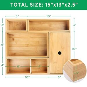 LotFancy 5 Pcs Bamboo Drawer Organizer, Storage Box Set, Utensil Organizer for Kitchen Drawers, Storage Containers for Bathroom, Office Desk, Makeup, Utensils, Junk, Assorted Sizes