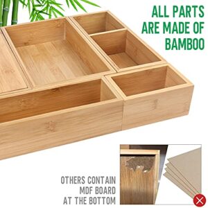 LotFancy 5 Pcs Bamboo Drawer Organizer, Storage Box Set, Utensil Organizer for Kitchen Drawers, Storage Containers for Bathroom, Office Desk, Makeup, Utensils, Junk, Assorted Sizes