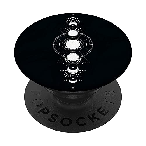 Moon Phases Minimal Black Esoteric Spiritual Art Designs PopSockets Swappable PopGrip