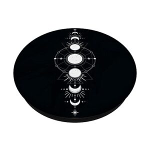 Moon Phases Minimal Black Esoteric Spiritual Art Designs PopSockets Swappable PopGrip