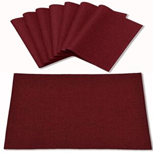 rinpon cloth placemats set of 8, linen type fabric placemats machine washable placemats heat resistant placemats wrinkle free thick polyester kitchen place mats for dining table (burgundy)