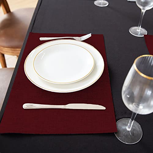 Rinpon Cloth Placemats Set of 8, Linen Type Fabric Placemats Machine Washable Placemats Heat Resistant Placemats Wrinkle Free Thick Polyester Kitchen Place Mats for Dining Table (Burgundy)