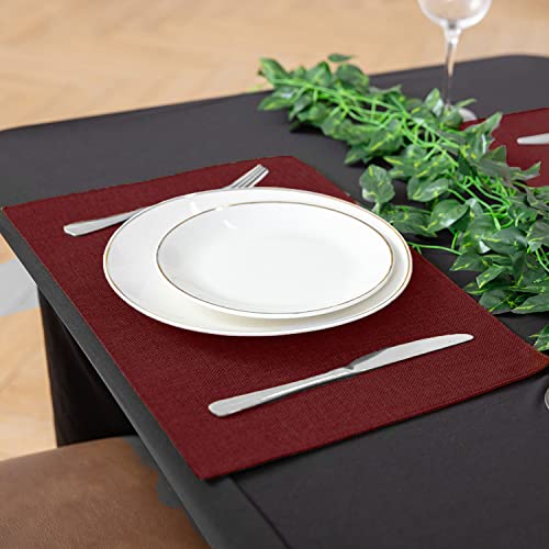 Rinpon Cloth Placemats Set of 8, Linen Type Fabric Placemats Machine Washable Placemats Heat Resistant Placemats Wrinkle Free Thick Polyester Kitchen Place Mats for Dining Table (Burgundy)