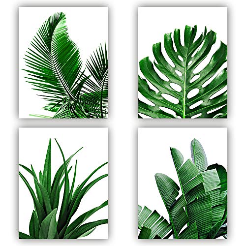 MGahyi Botanical Wall Art Prints, Tropical Leaves Art Print, Tropical Plants Pictures, 4 Pieces Plant Leaf Posters, Minimalist Green Leaf Wall Decor Unframed-8"x10"