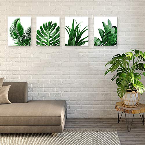 MGahyi Botanical Wall Art Prints, Tropical Leaves Art Print, Tropical Plants Pictures, 4 Pieces Plant Leaf Posters, Minimalist Green Leaf Wall Decor Unframed-8"x10"